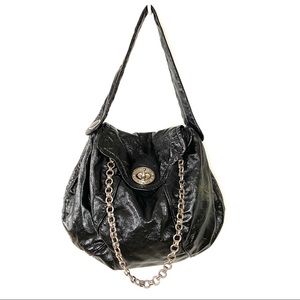 MARC JACOBS Black Crinkle Patent Leather Hobo Bag
